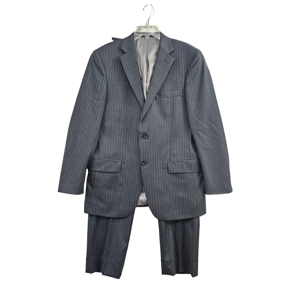 Hart Schaffner Marx Suit Mens Grey‎ Pinstripe 2 Piece Wool Tailored Blazer Pant
